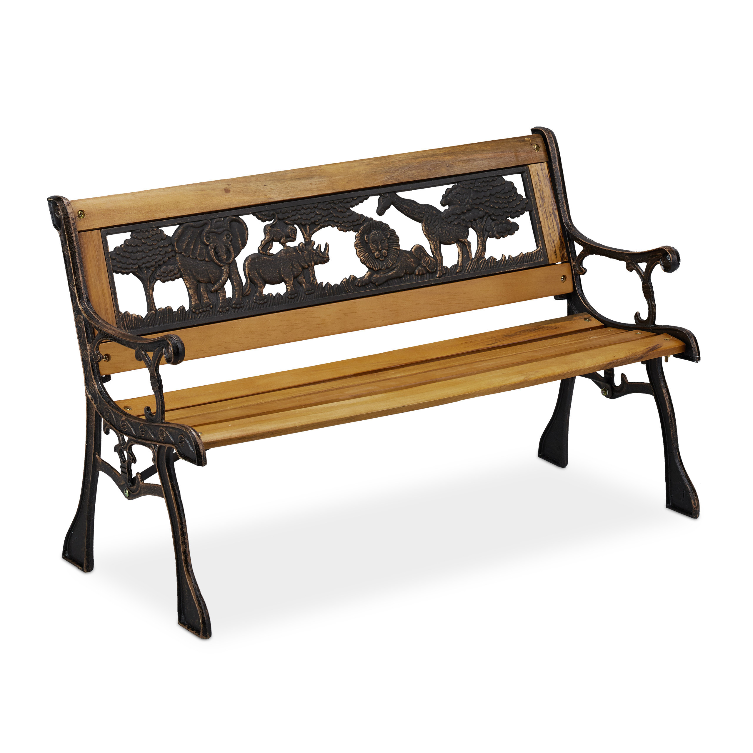 TEMU Children's Bench, African Motif, 51 X 83 X 37 Cm, Seat Height 25 Cm, Seat 78 X 22 Cm, Load Capacity Up To 50 Kg, Solid Wood, Cast Iron And Pvc,