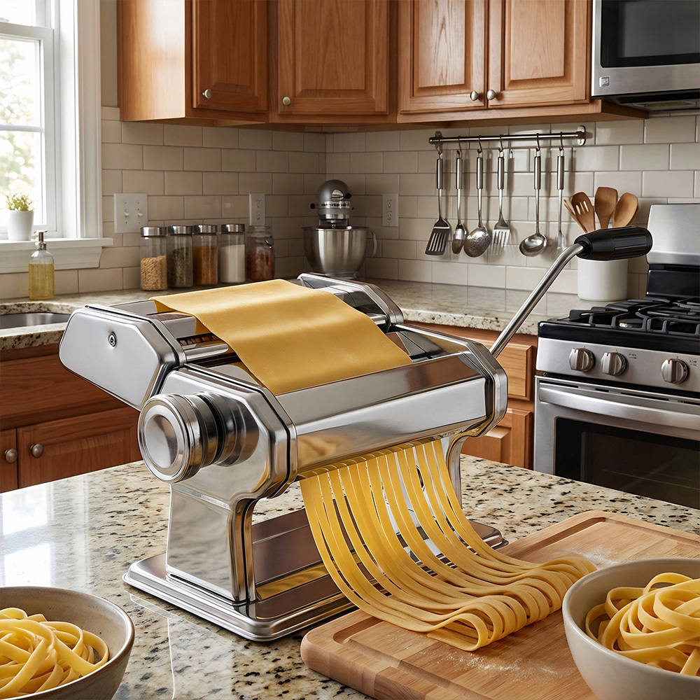 TEMU Stainless Steel Manual Pasta Maker, Portable Noodle Machine, Kitchen Household Manual Noodle Maker, Italian , Silver
