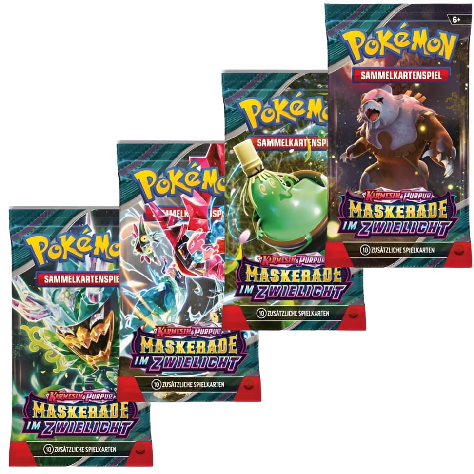 E-shop 4er Pokémon Booster Set - im Zwielicht Booster Karmesin & - mit 4 Boostern Karten - DEUTSCH