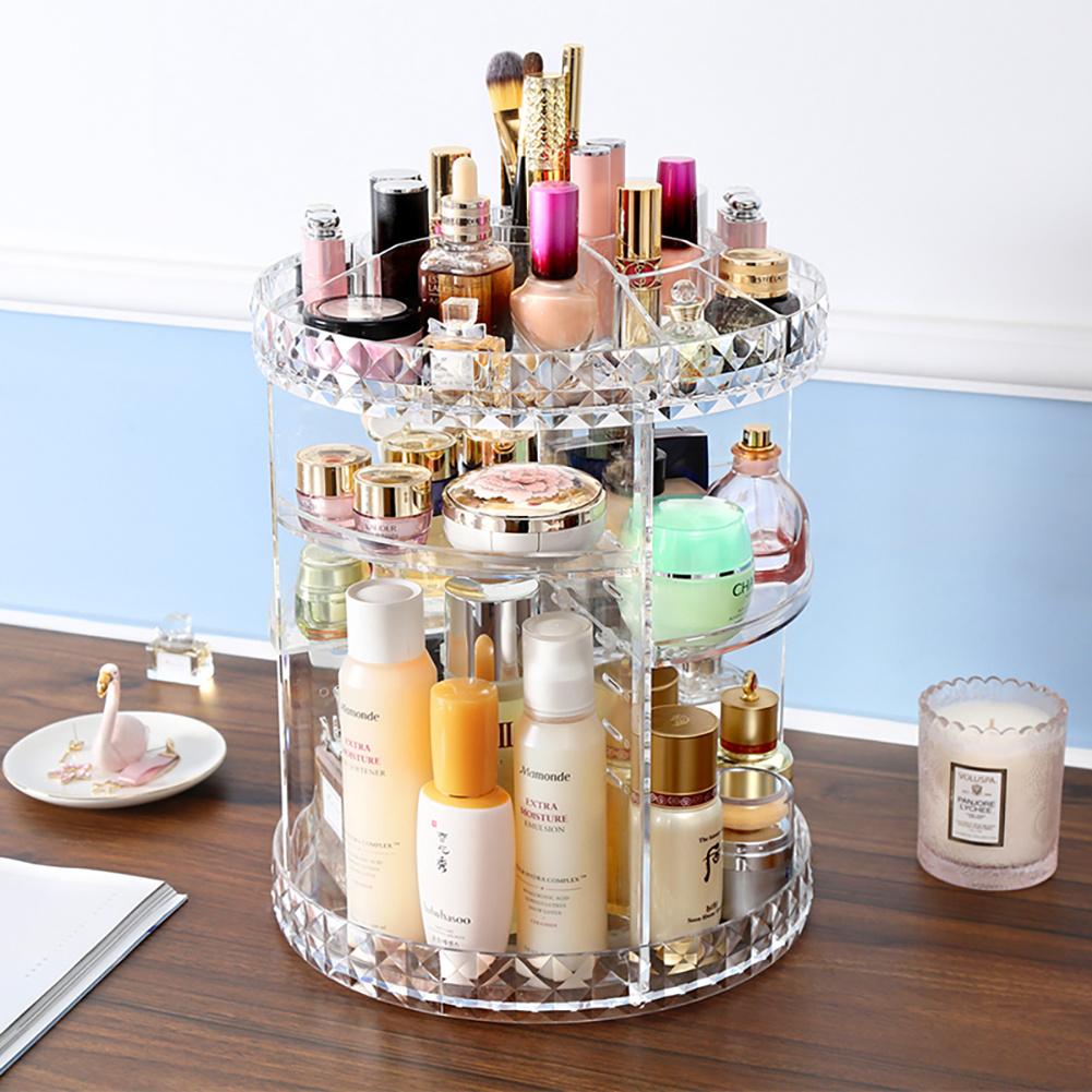 TEMU 360 Degree Rotating Cosmetic Storage Organizer Makeup Organizer Clear Cosmetic Storage For Bedroom, Rotating Skin Care Racks Desktop Storage Box