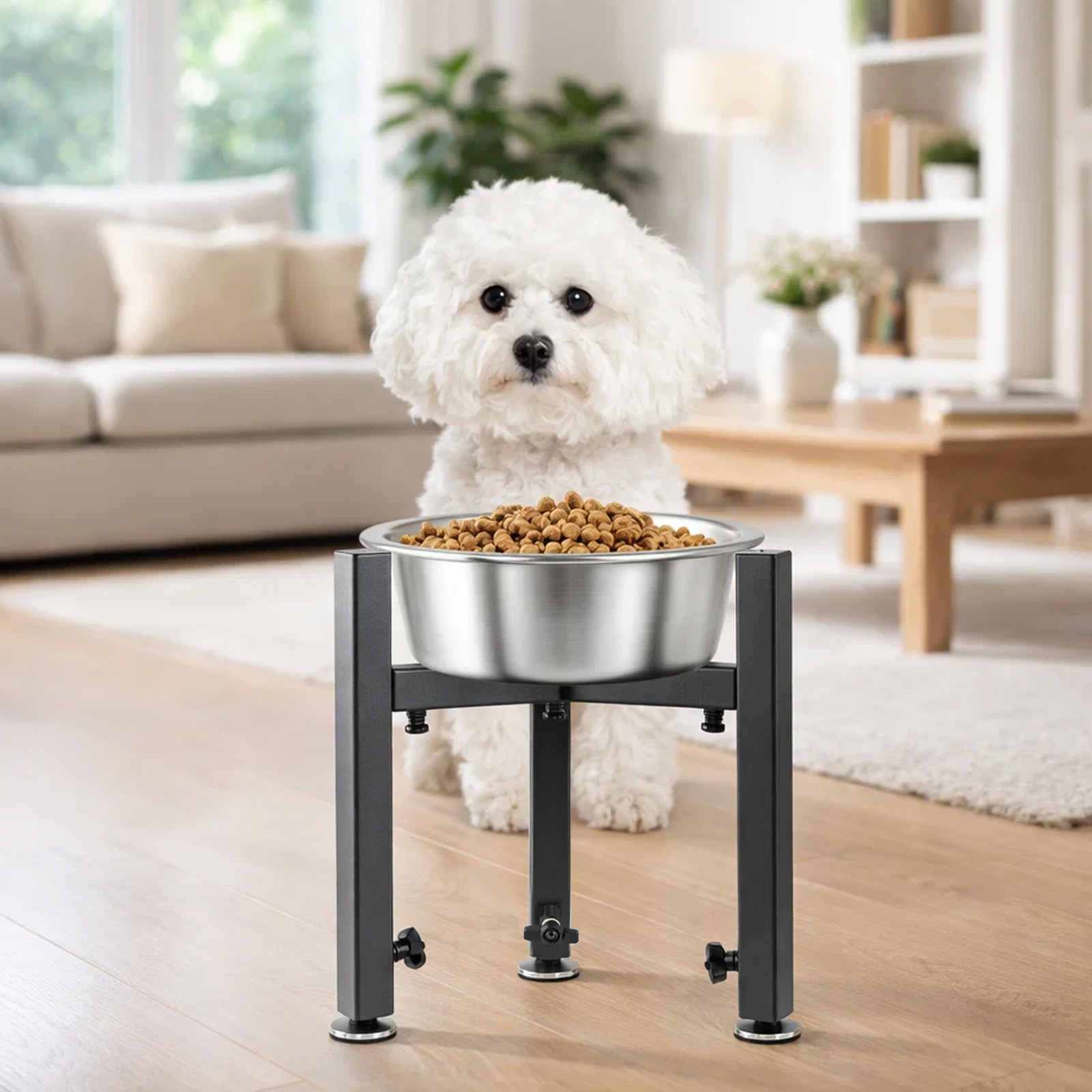 Height Adjustable Metal Dog Bowl Holder with 4 Levels, Easy Assembly
