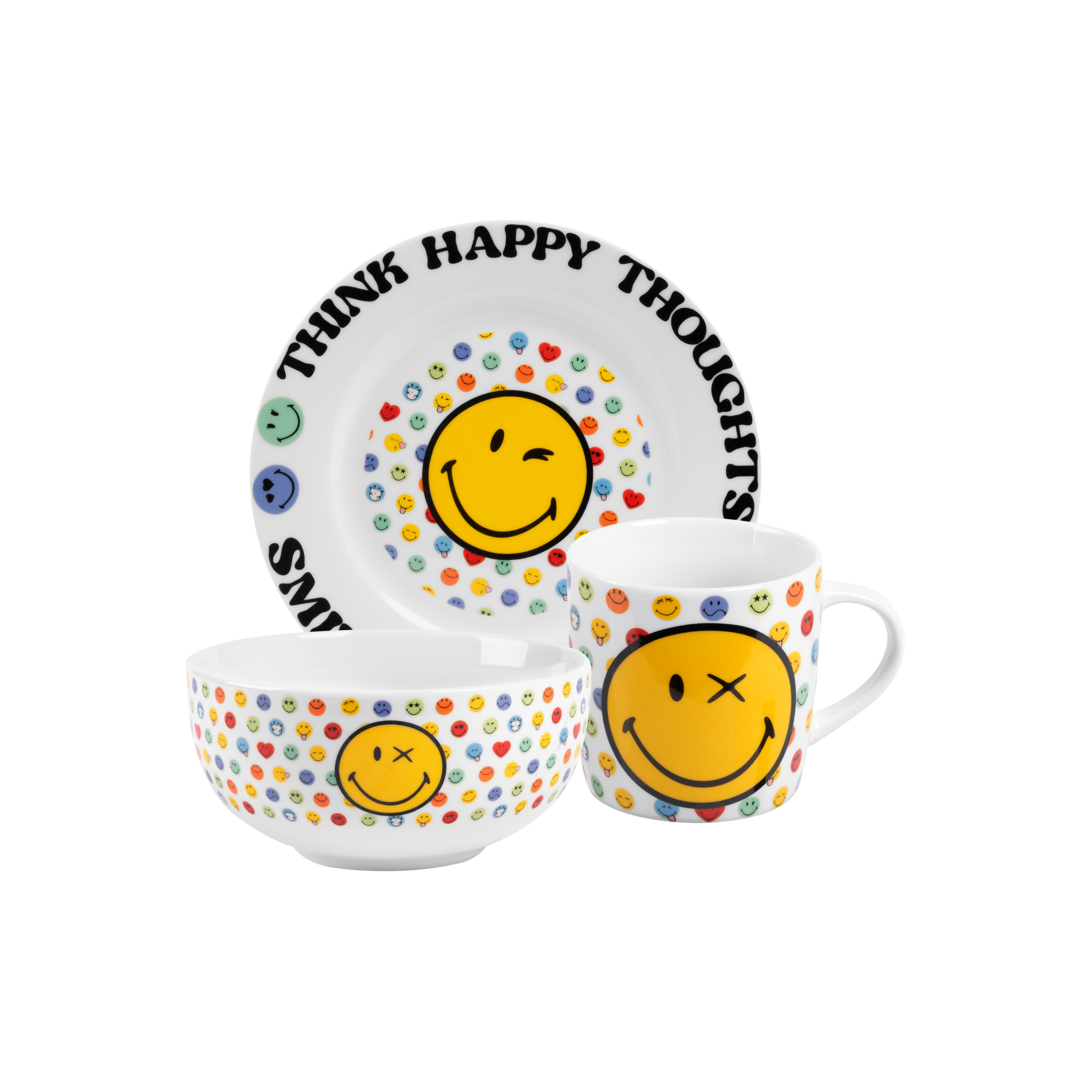 Image of Smileyworld Breakfast Set - 3pcs Porcelain Dish Set, Plate, Bowl & Cup
