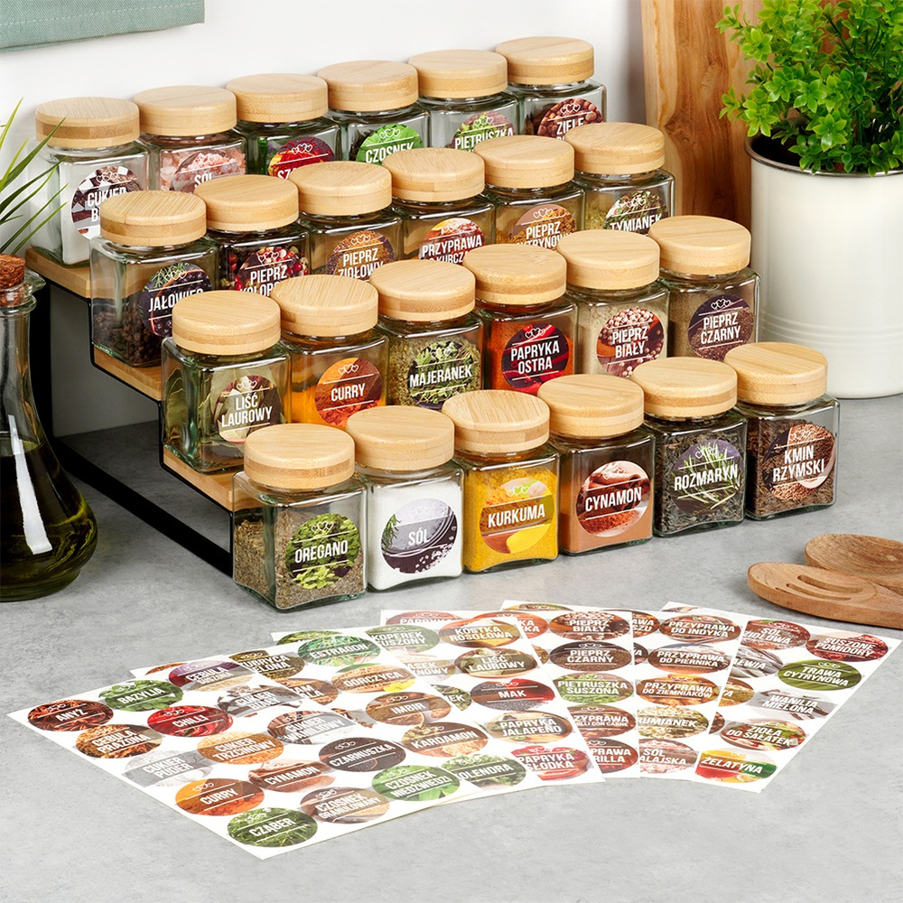 Image of Glass Spice Container Set, 100 Ml, 24 Pieces + 90 Stickers
