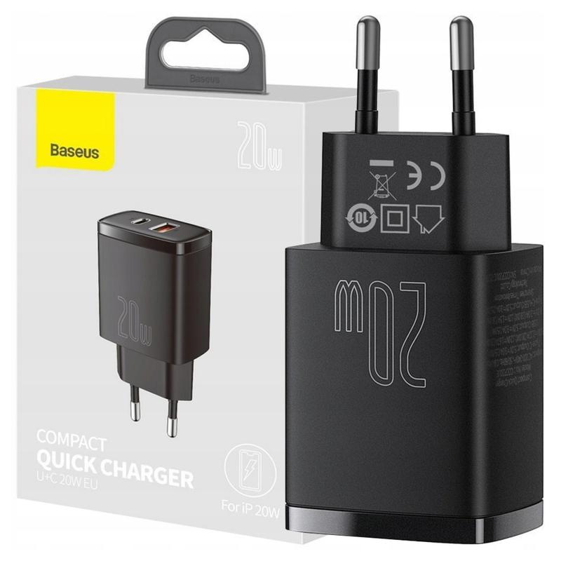 TEMU Baseus Compact Quick Charger 20w, Usb, Usb-c, Fast Charging, Compact, Black