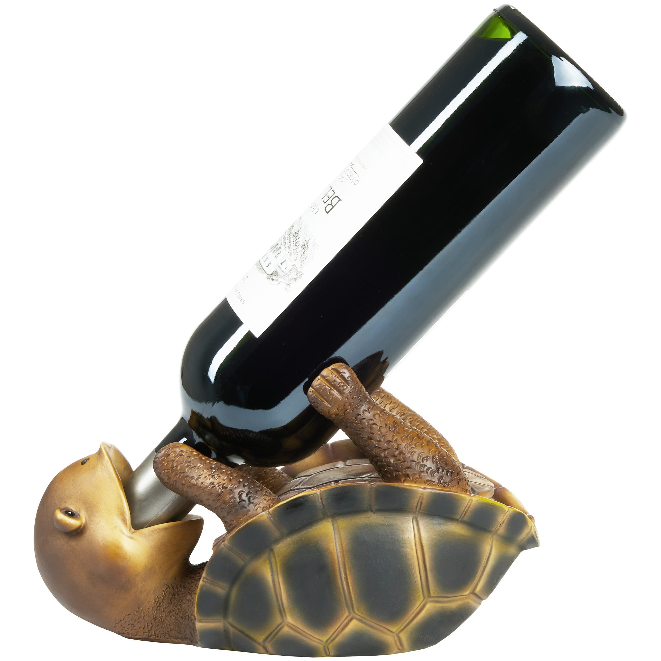 Image of Brubaker Wine Bottle Holder Turtle - Bottle Holder Drinking Animals - Funny Bottle Stand - Sea Turtle Decoration Figure Hand-painted Bar Wine Accessories - Humorous Wine Gift