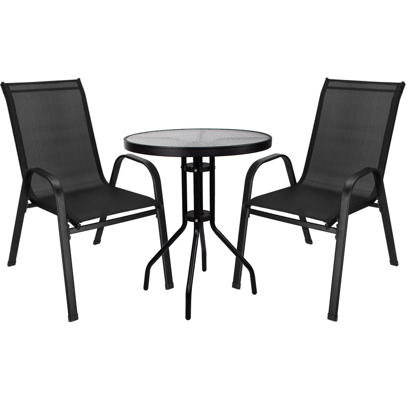 TEMU Set da giardino per 2 persone, tavolo e 2 sedie, mobili da patio in metallo stile bistro con acciaio verniciato e , tavolo con vetro temperato,