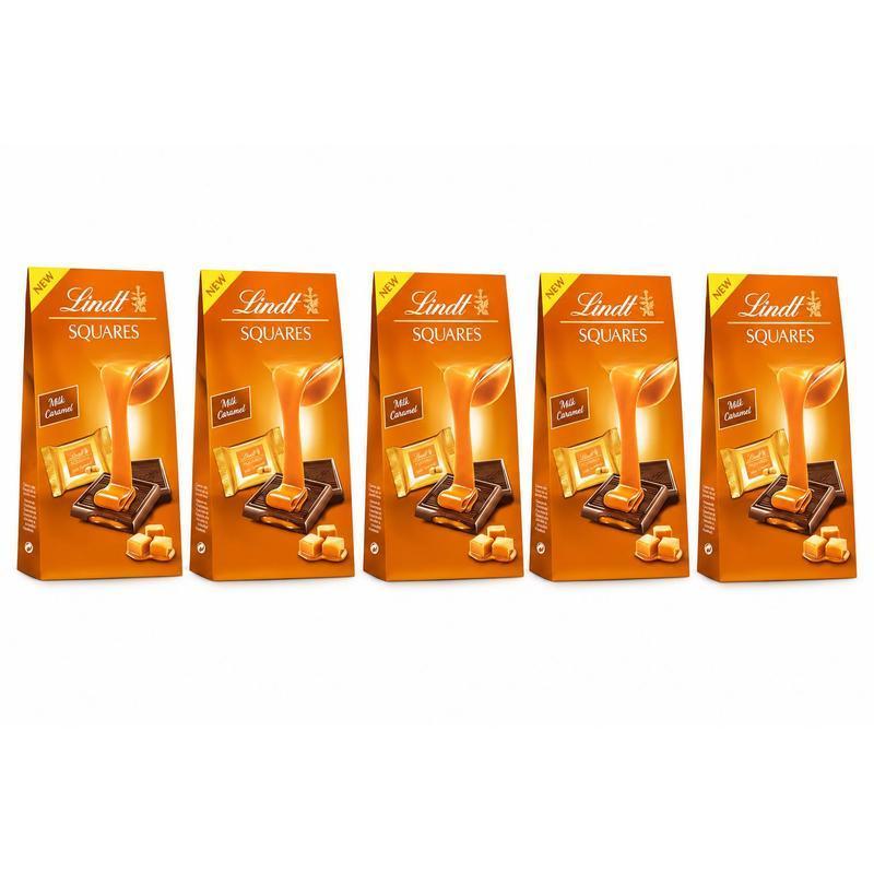 Lindt Squares Milk Caramel Bundle! 5 X 144 G (best Before Date: 26.07.31)