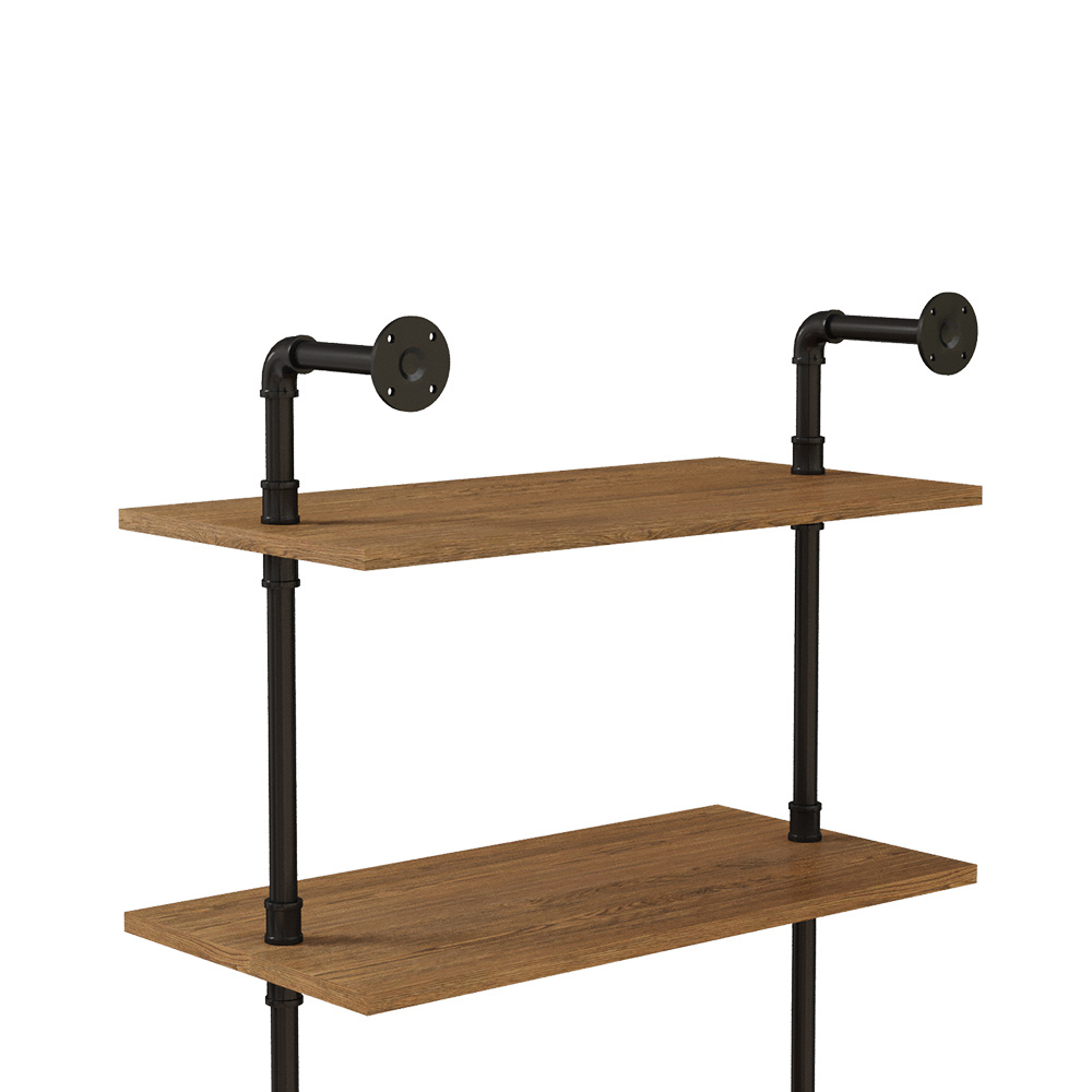 3 Tier Industrial Pipe Floating Shelf with Solid Wood Board, Open Vertical Shelf Rustic Wall Mounted BookShelf Space-saving Storage Rack, Easy Assembly, Kitchen Spice Rack, Bathroom Shelf, Storage Organizer for Books, Pictures, Plants, Sundries in Living Room, Bedroom, Hallway, Entryway, 60x30x89.7cm