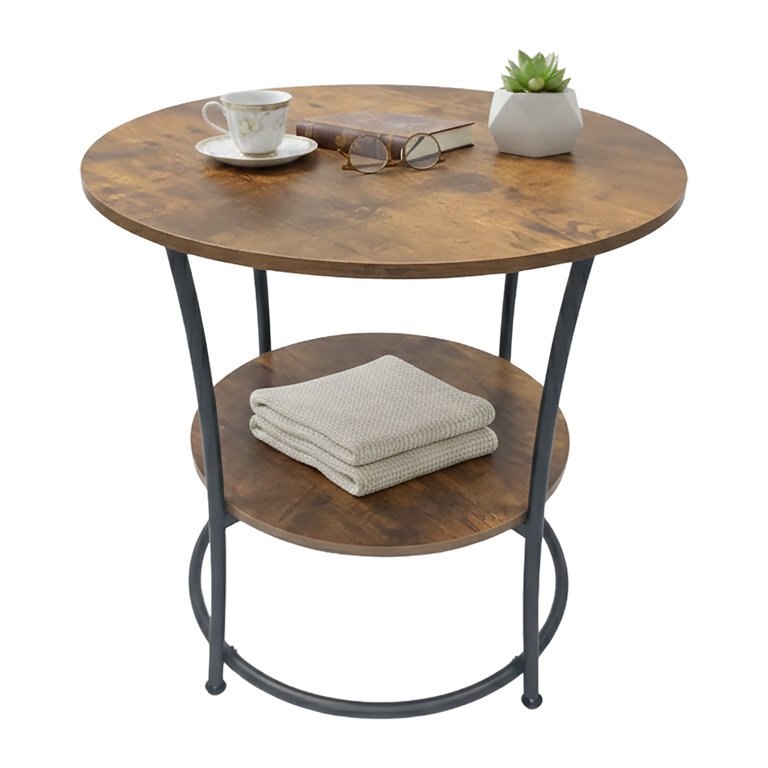 Side Table In Dark Brown/black - (h)55 X Ø 55 Cm
