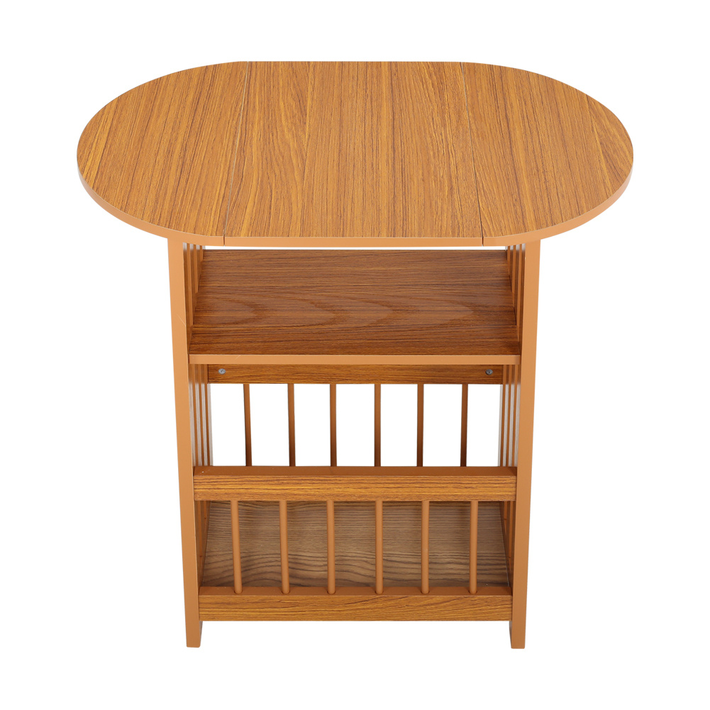 Modern Wooden Side Table with Storage Shelf and Foldable Desktop