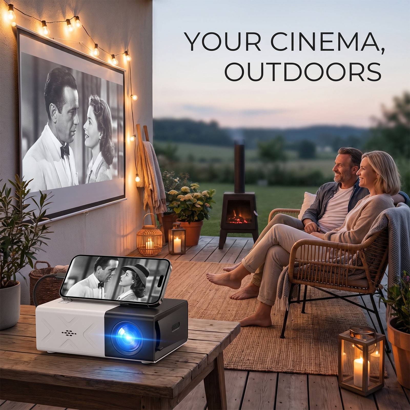 TEMU Mini Portable Projector For Phone, Home Theater Video Projector, Compact Outdoor Movie Projector For Camping, Bedroom, Family Entertainment