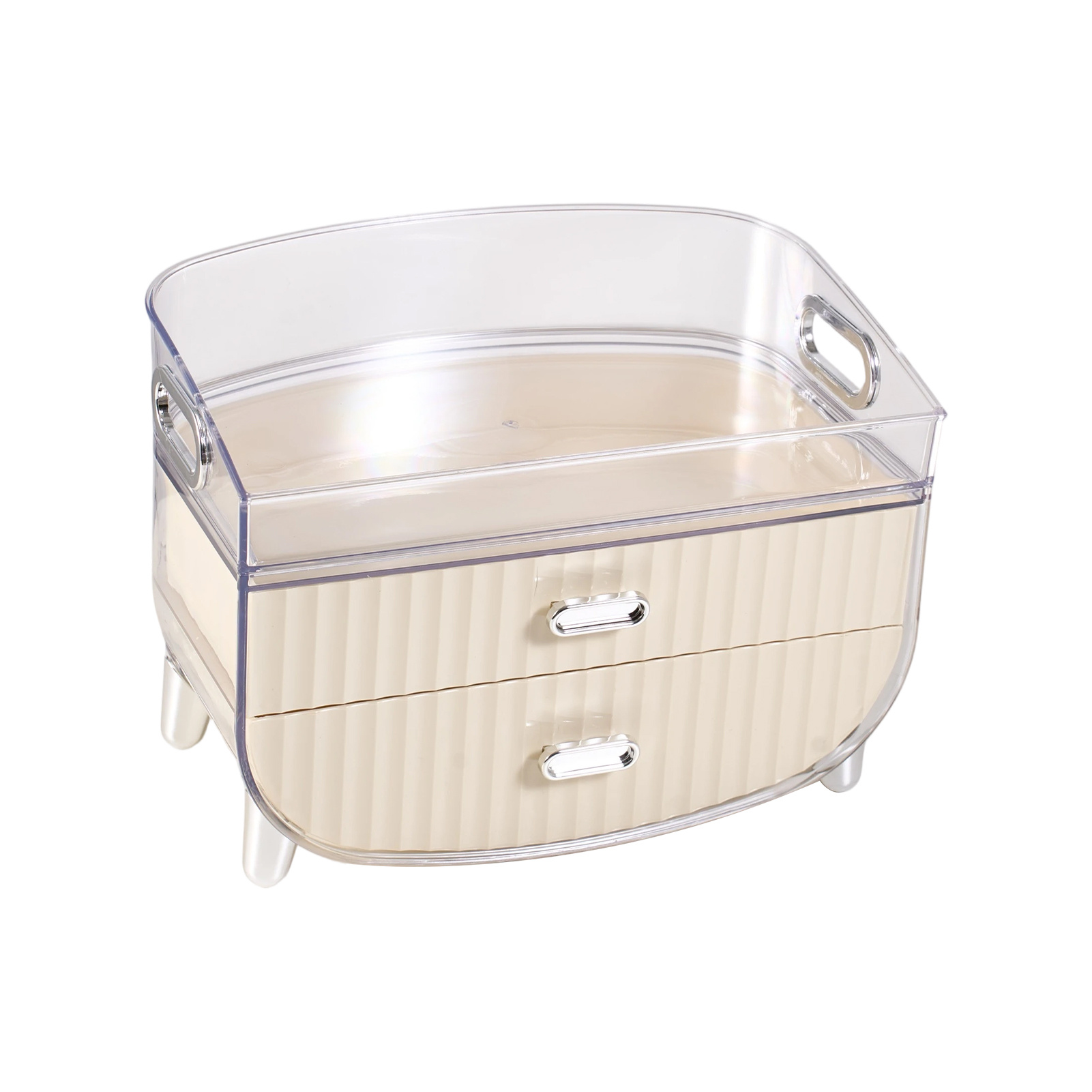 Vanity Countertop Cream Makeup Organiser with Drawer