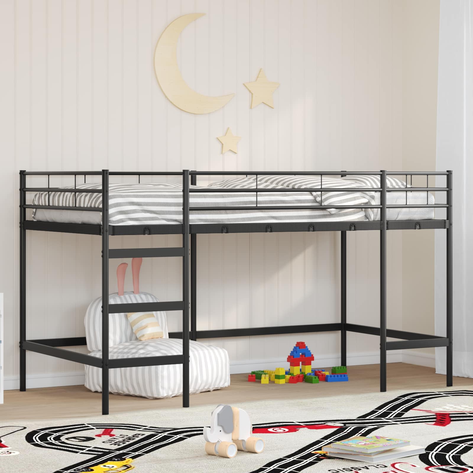 Image of Loft Bed For Kids Modern Bed Frame Compact Bed Frame Slim Headboard Functional Bed Efficient Bed Frame Indoor Kids Loft Space Saver Bed Practical Sleeping Setup Metal Tiered Bed Frame