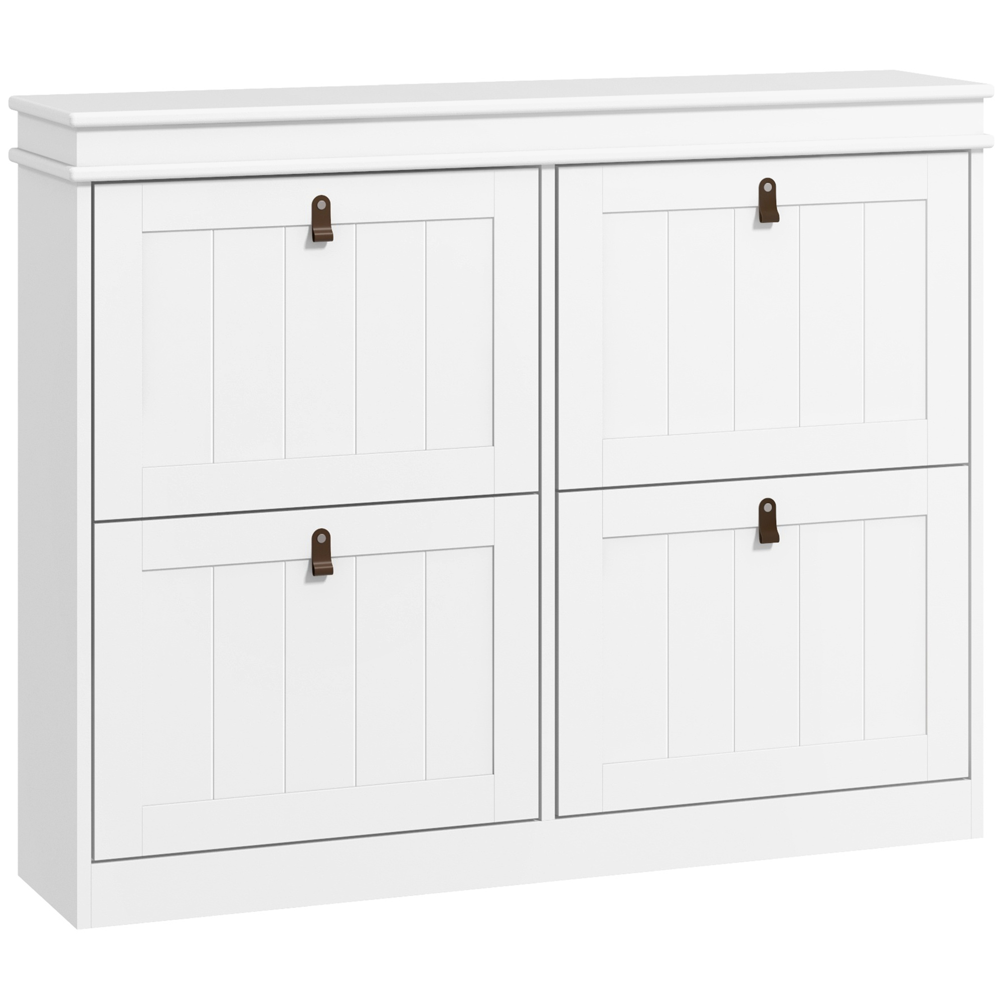 Image of White Homcom Shoe Cabinet Narrow Shoe Cabinet With 4 Folding Doors And Adjustable Shelves For 20 Pairs Of Shoes Anti-tip For Hallway 105x24x82, 5 Cm