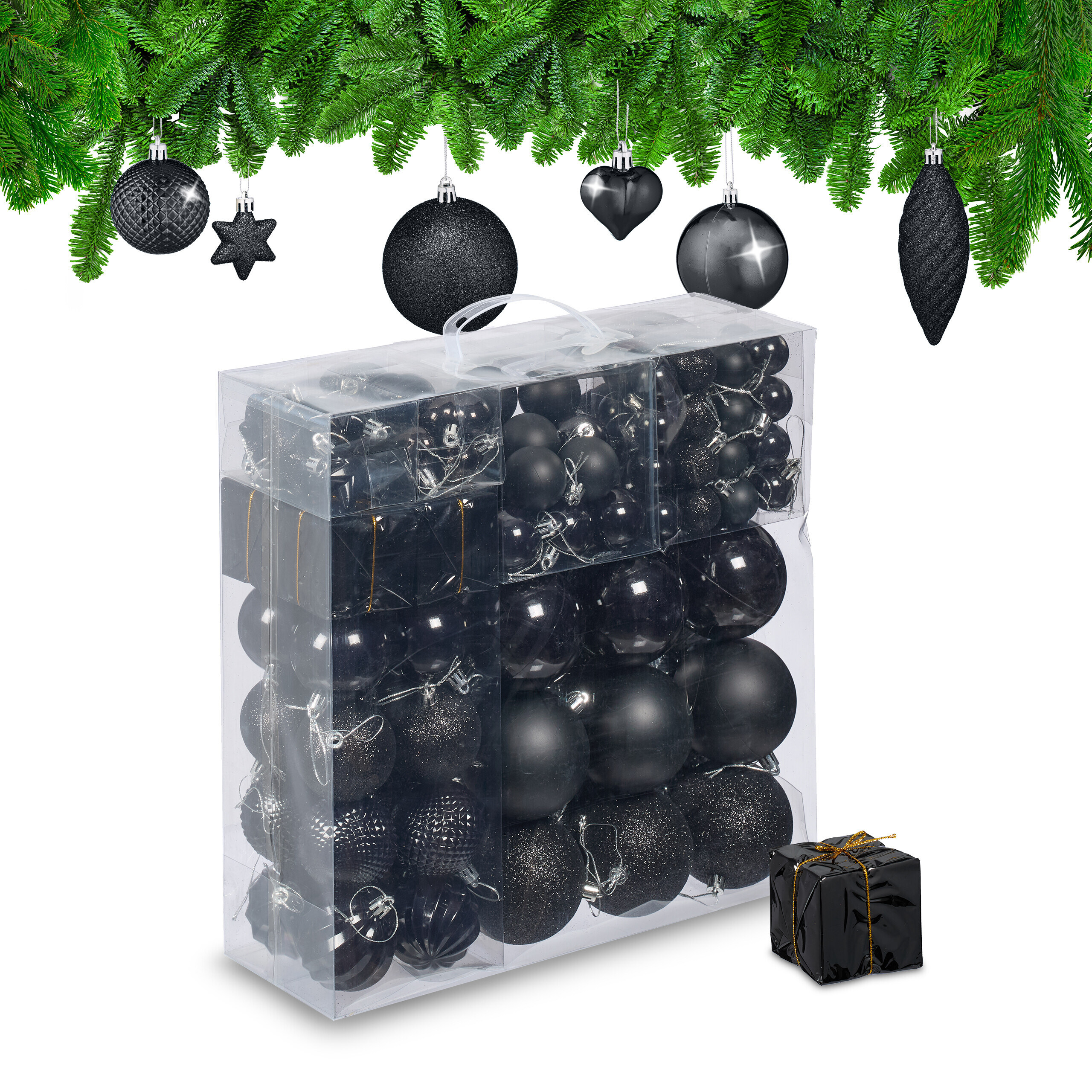 Image of 110-piece Christmas Ornaments Set In Black