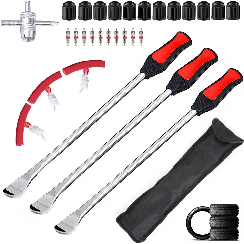 Tire Spoons, Dirt Bike Motorcycle Tire Spoon Set, Professional Tire Changing Spoons Lever Iron Tool Kit With Durable Bag & 3 Tire Irons & 3 Rim Protectors & 1 Core And Caps Set