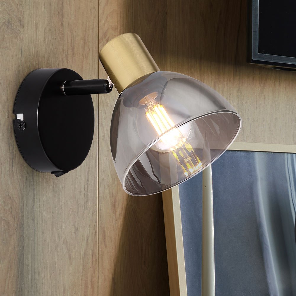 Wall Spotlight With Switch, Adjustable Glass Bronze Wall Spotlight, Black Metal, 1x E14, Wxhxd .5x15 Cm