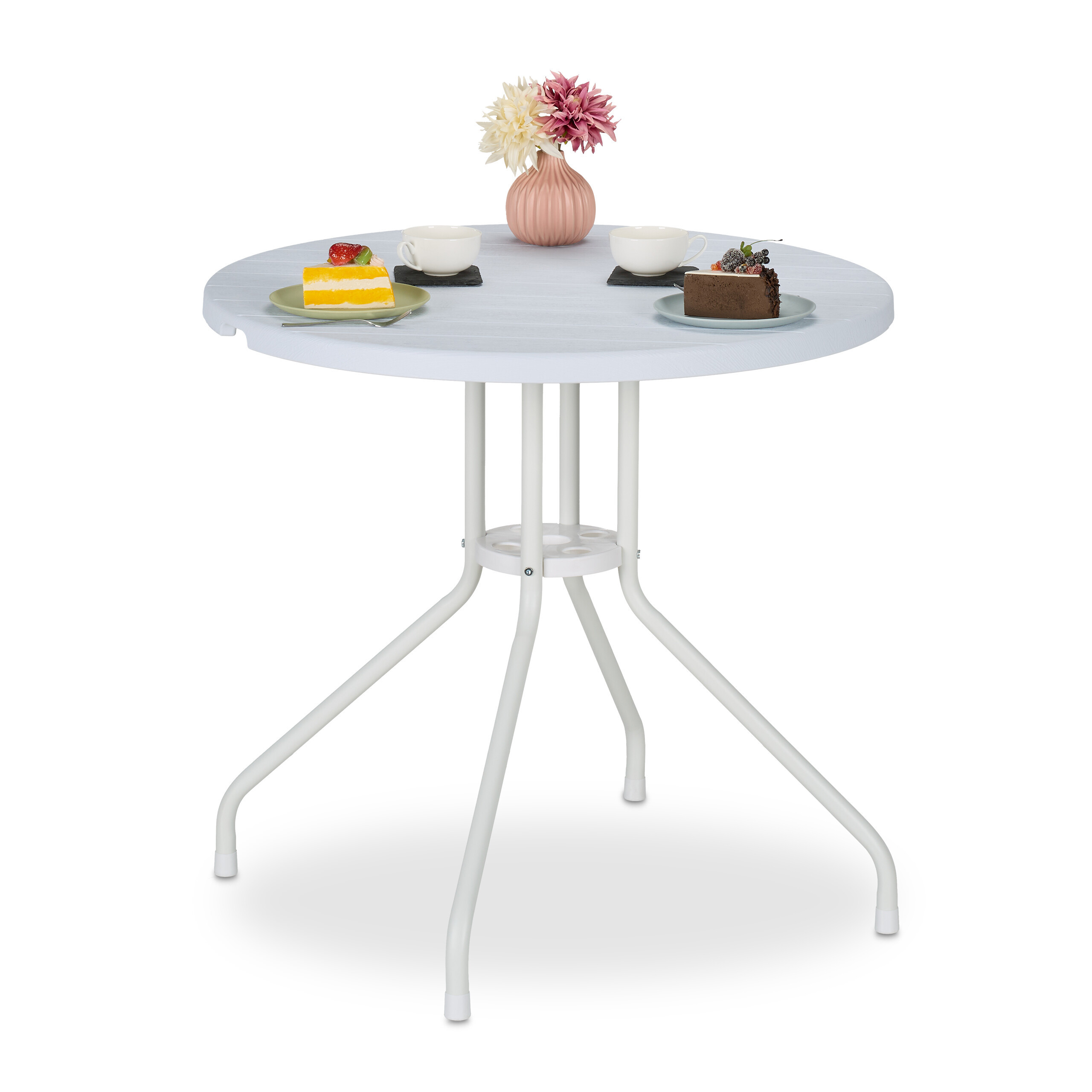 Garden Table In White - (h)74 X Ø 80 Cm