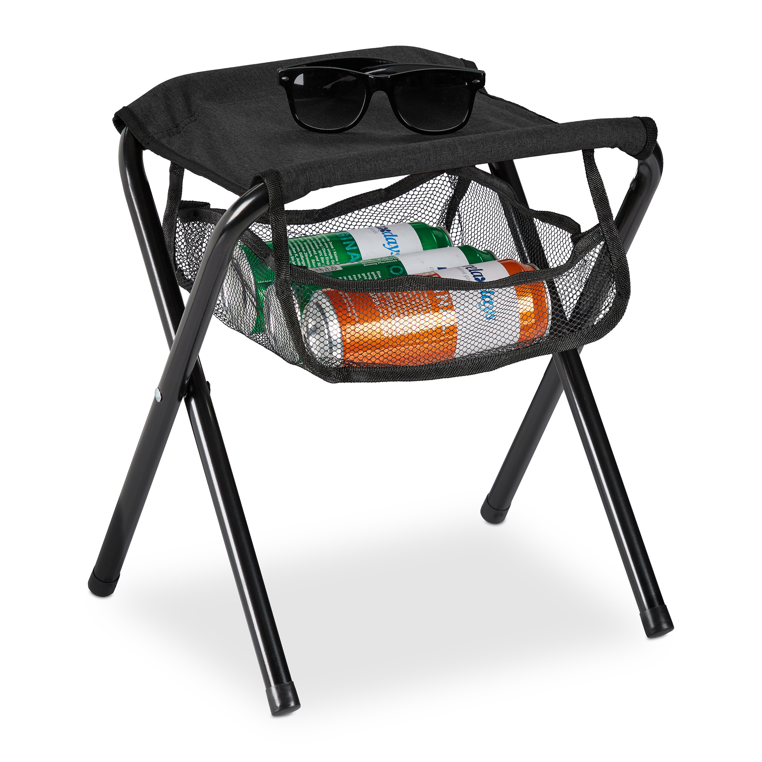 Folding Stool In Black - (w)29 X (h)39 X (d)35 Cm
