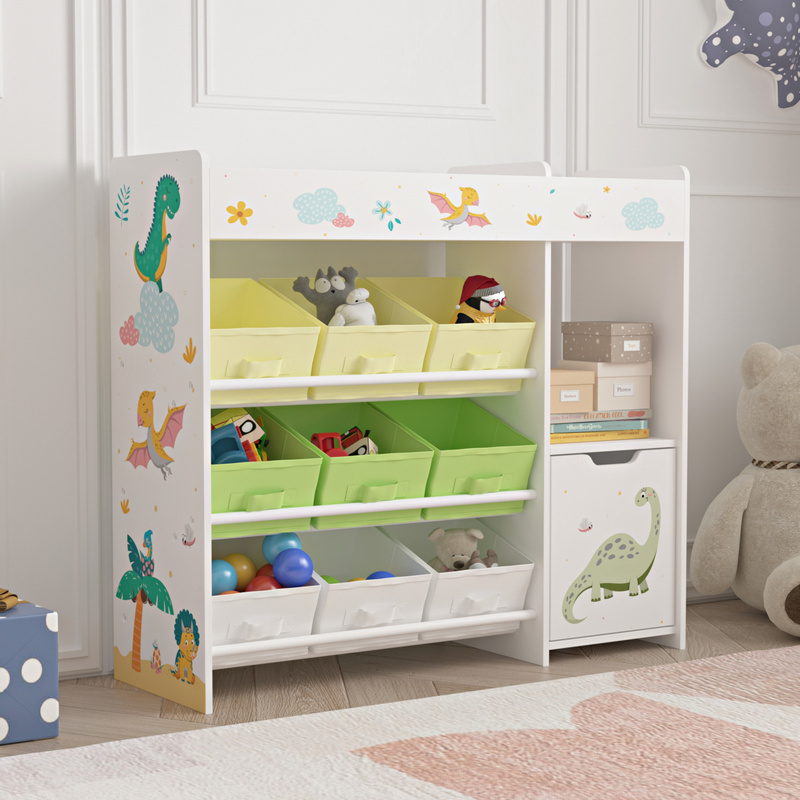TEMU Scaffale Per Bambini 'S繪ndreland' Con Porta Armadio E 9 Scatole Pieghevoli Da 80 X 90 X 30 Cm