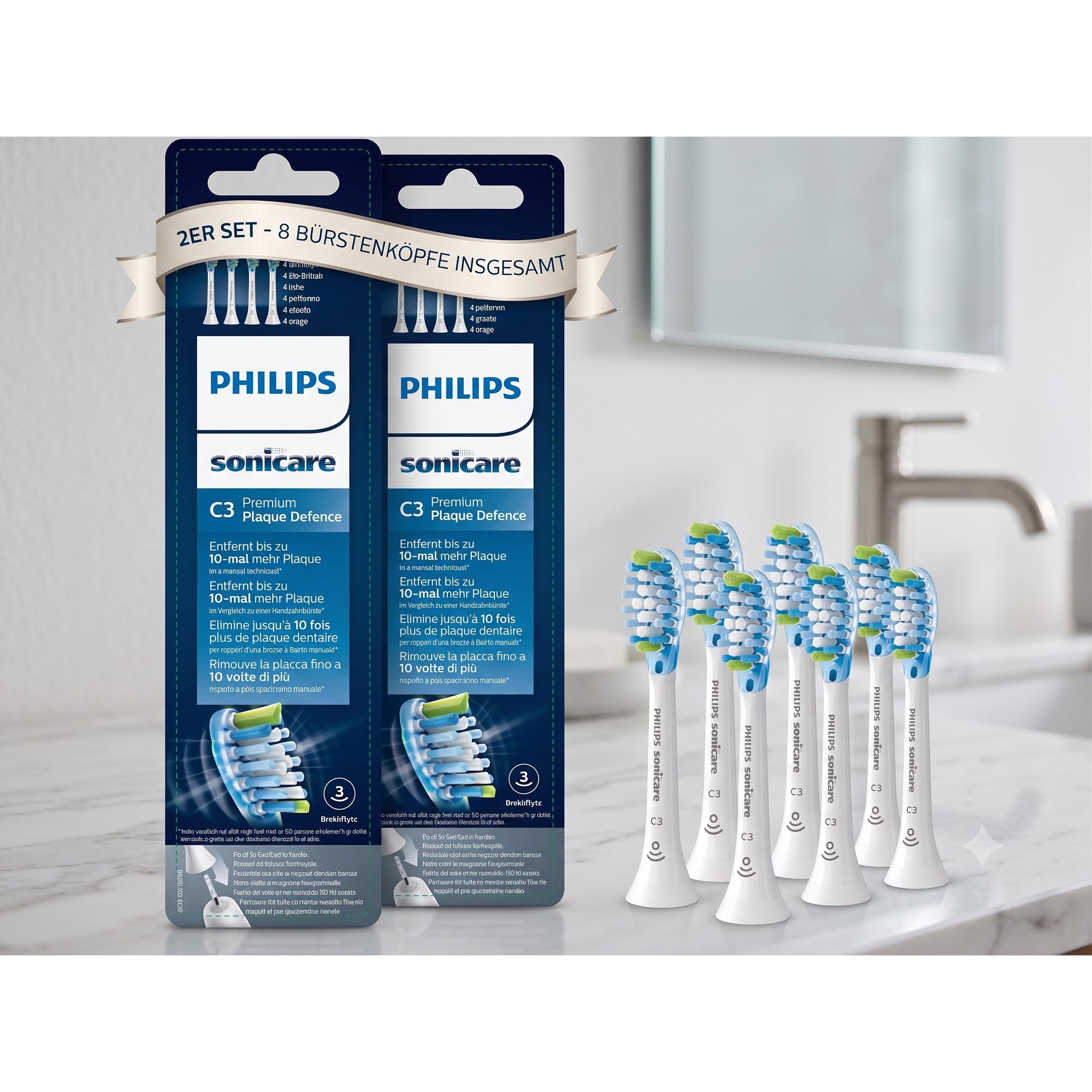 Image of Toothbrush Heads Compatible With Sonicare | 8pcs (2x 4pcs Set) Replacement Brushes White C3 Premium | Electric Toothbrush Attachments Replacement Brush Heads | Plaque Removal & Oral Care