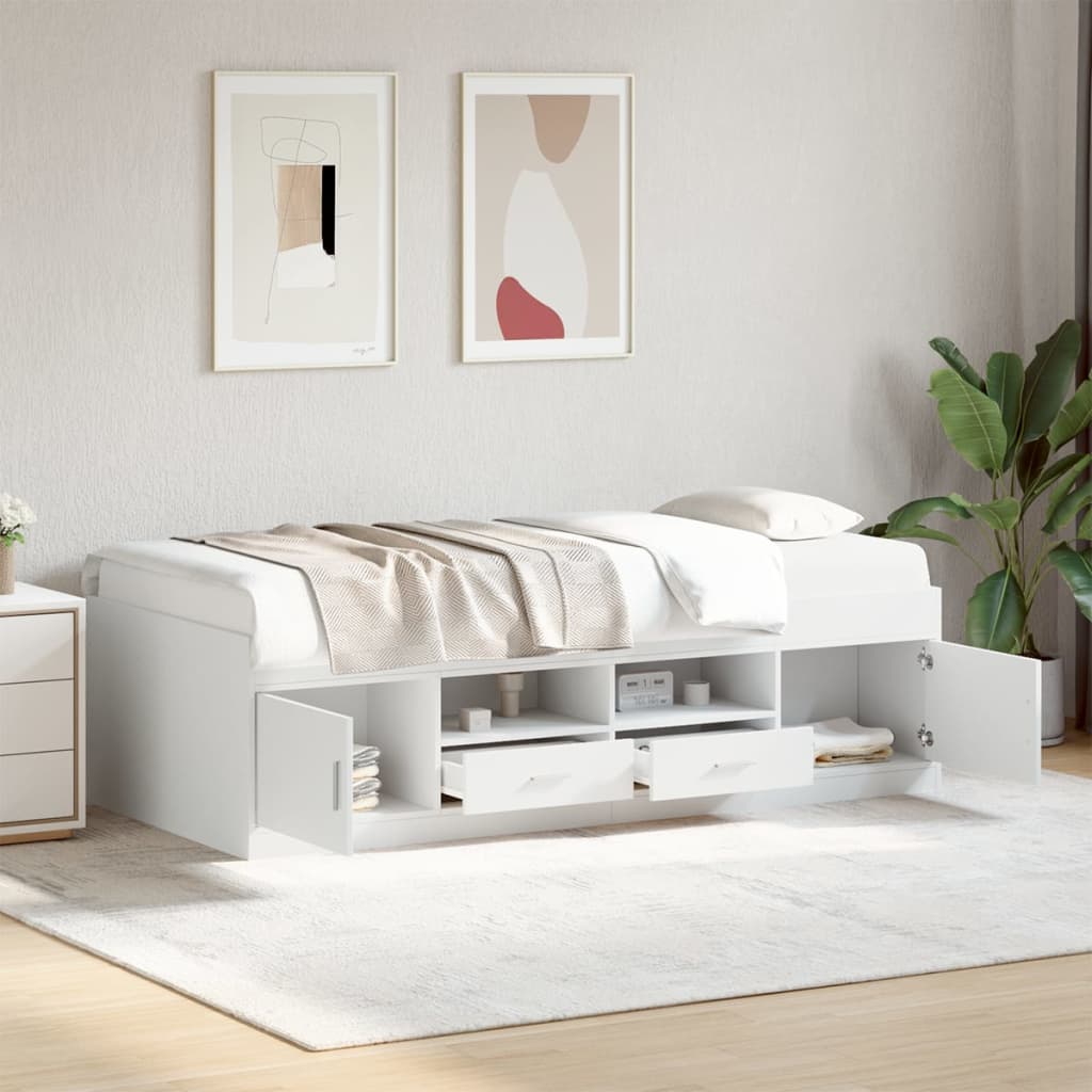 Image of Vidaxl Daybed With Drawers, Guest Bed With Storage Space, Plywood Slats, Sofa Room Bedroom, Bed, Modern, White 100x200cm Wood Material