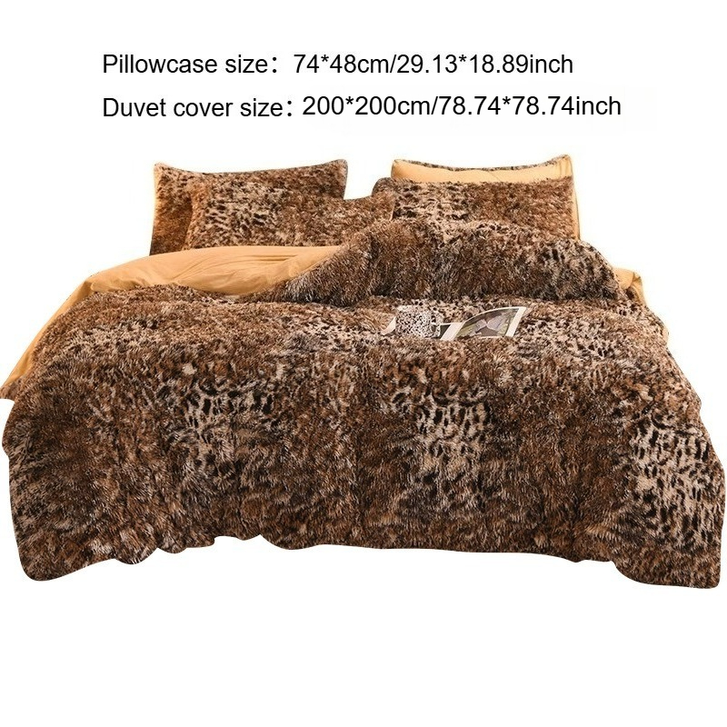TEMU Plush Duvet Cover And Pillowcase Three-piece Set, Water Mink Plush Leopard Print High-end Tie-dye Bedding Set, Soft Fluffy Plush Duvet Cover And