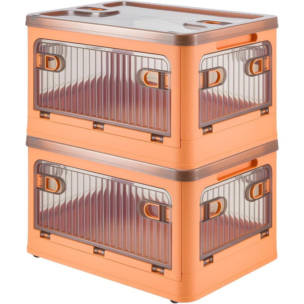 2 Pack 28L Folding Storage Boxes with Lids and Wheels
