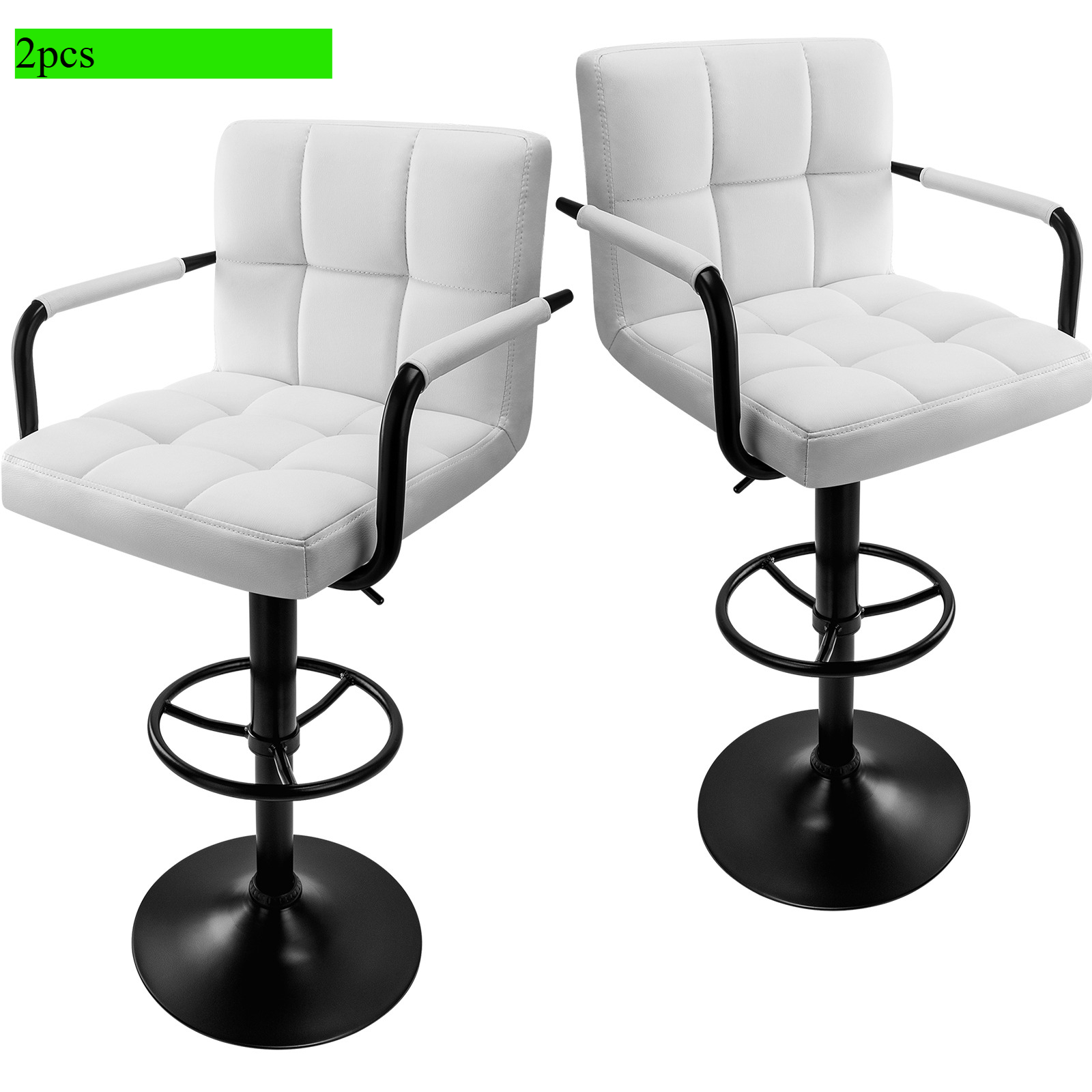 Image of Lingsen Bar Stools White, 2-piece Set, Faux Leather Counter Height Bar Stools With Armrests And Backrest, Adjustable Height Bar Stools For Dining Room, Home Bar, Kitchen Island