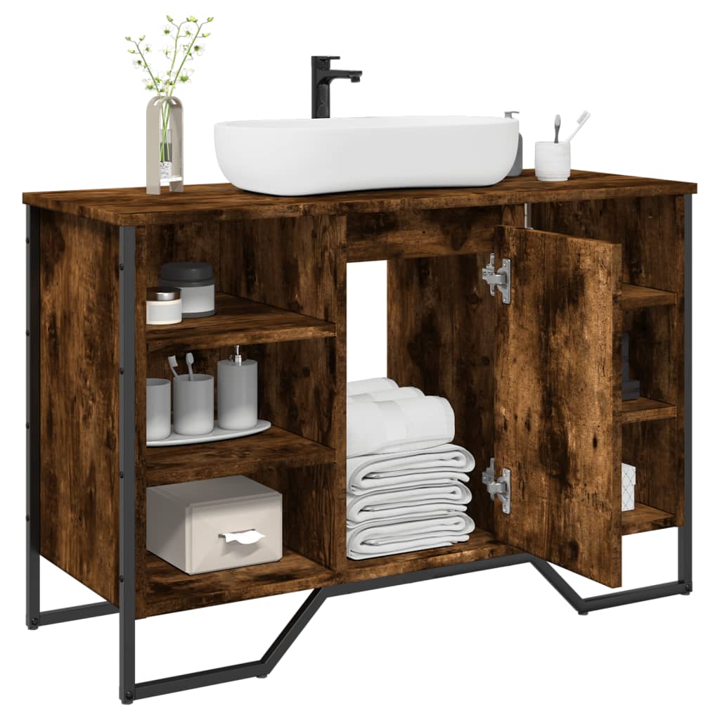 Vidaxl Under-sink Cabinet, Bathroom Cabinet With Storage Space, Smoked Oak Wood Material