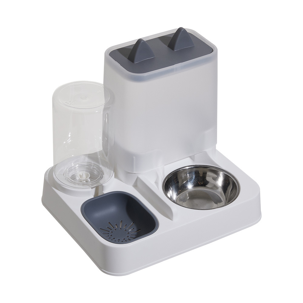 2-In-1 Cat Drinking Station Pet Feeder Cat Water and Food Dispenser Cat Feeding Bowls Double Dog Food Bowl Non-Slip Pet Bowl Gray 29x24x26cm