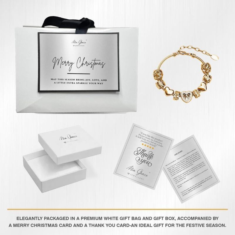 TEMU Mgj™ Charm Bracelet With Crystals | Presented In A Festive White Gift Box, Bag & Christmas Card | Hypoallergenic Jewellery Gift For Women,