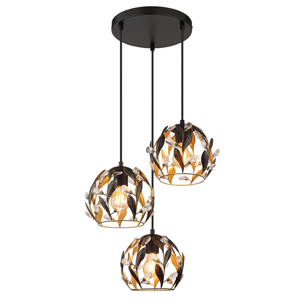 Pendant Light, Hanging Lamp, Ceiling Lamp, Living Room Lamp With Gold Crystals And Metal