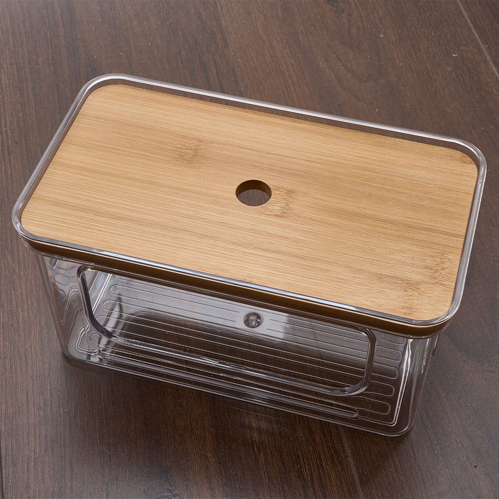 Clear Rectangular Storage Box with Bamboo Lid, 1/3pcs