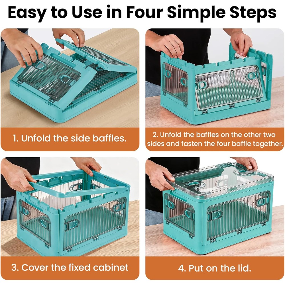 2 Pack 28L Folding Storage Boxes with Lids and Wheels