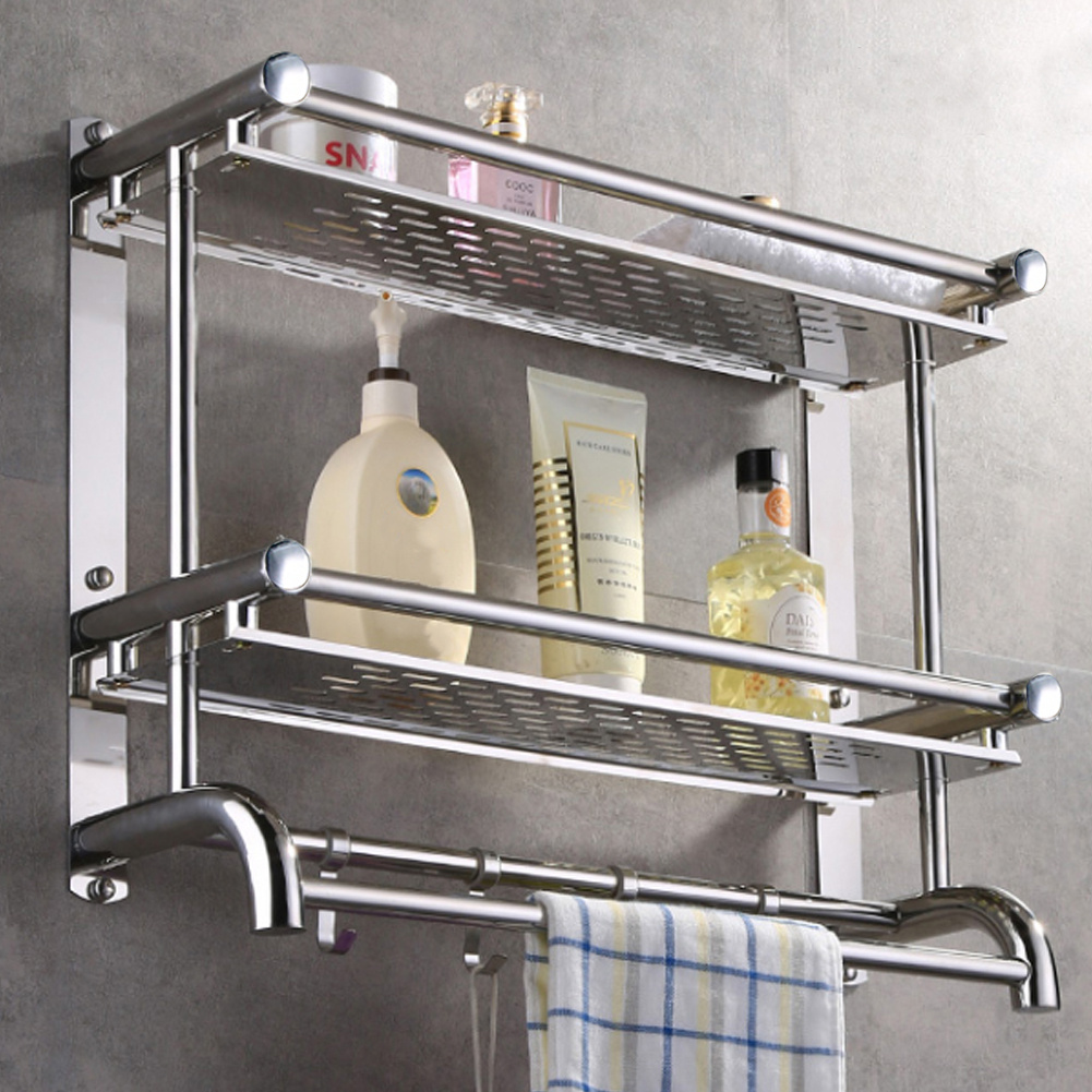 TEMU 2-layer Stainless Steel Bathroom Rack, Toilet Toiletries Storage Rack, Non Perforated Bathroom Storage Rack, Wall Mounted Storage And Organizing