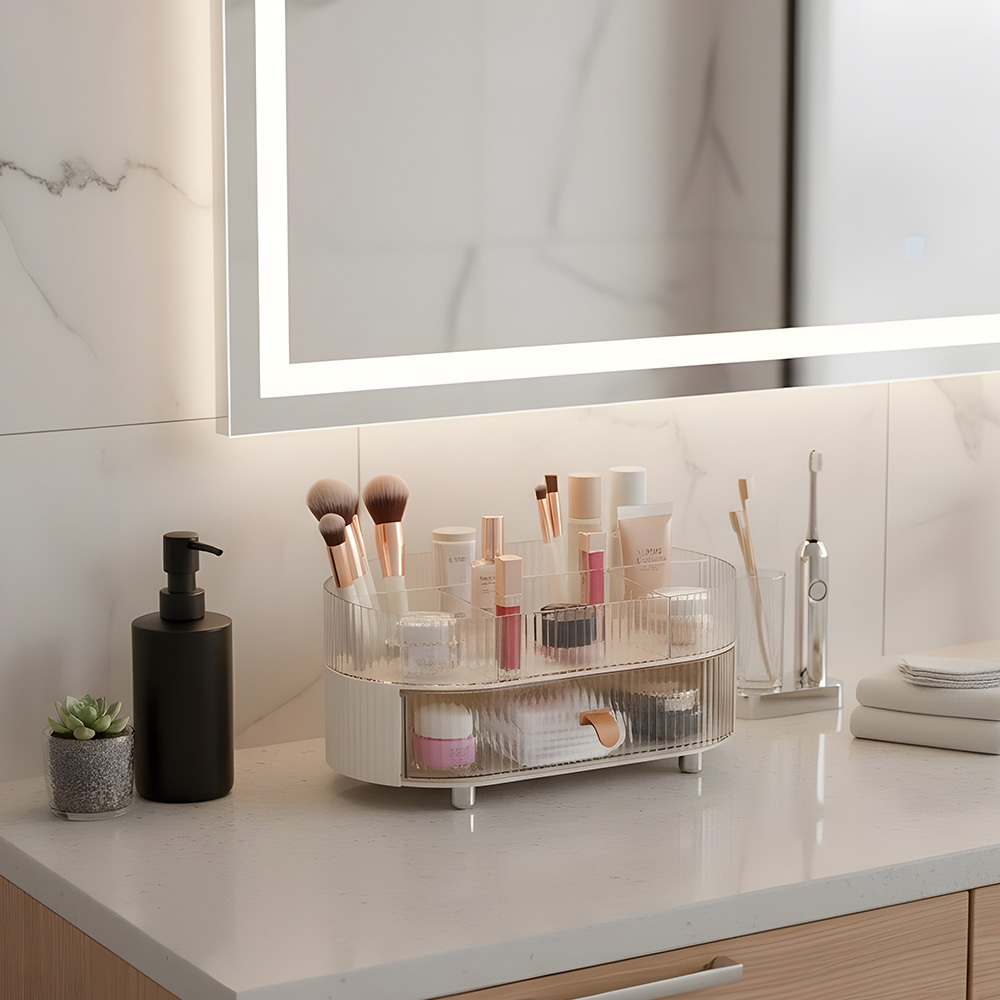 Multi-Function Clear Storage Organizer with Drawer and Tray Design