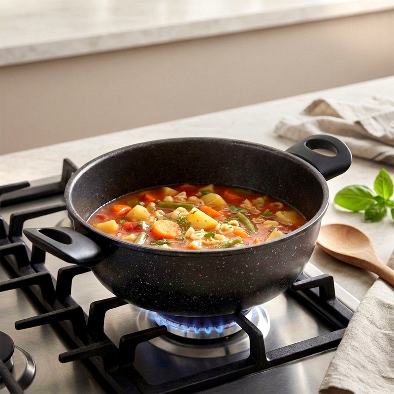 TEMU Olla de Granito Línea 24 Cm, 2.7 L - Recubrimiento Antiadherente de Granito, , Guisar, Recalentar Platos, para Estufas de Gas, Eléctricas y