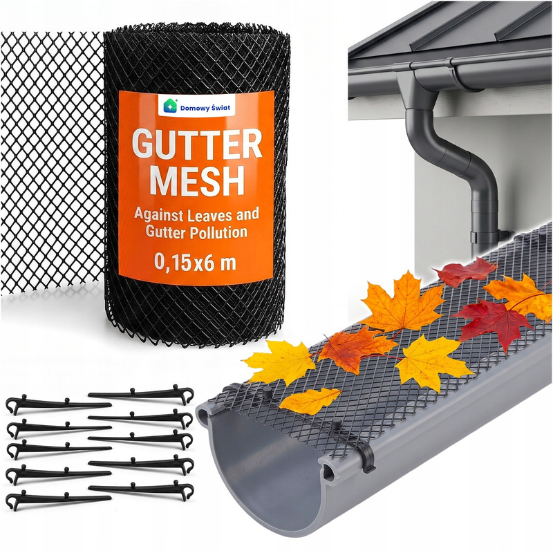 TEMU Grille de Gouttière Anti-Feuilles 6 m × 15 cm avec 10 Clips de Fixation, Cache-Gouttière de Protection pour Gouttières en Plastique et en Acier