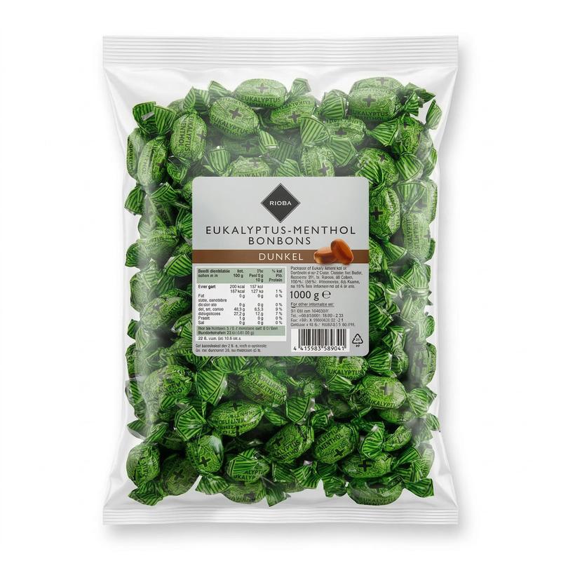 Image of Eucalyptus Menthol Dark Bonbons 1 Kg | Menthol Bonbons With Eucalyptus Flavor | Cough Drops Bulk Pack | Sweets For Office, Gastronomy And Household