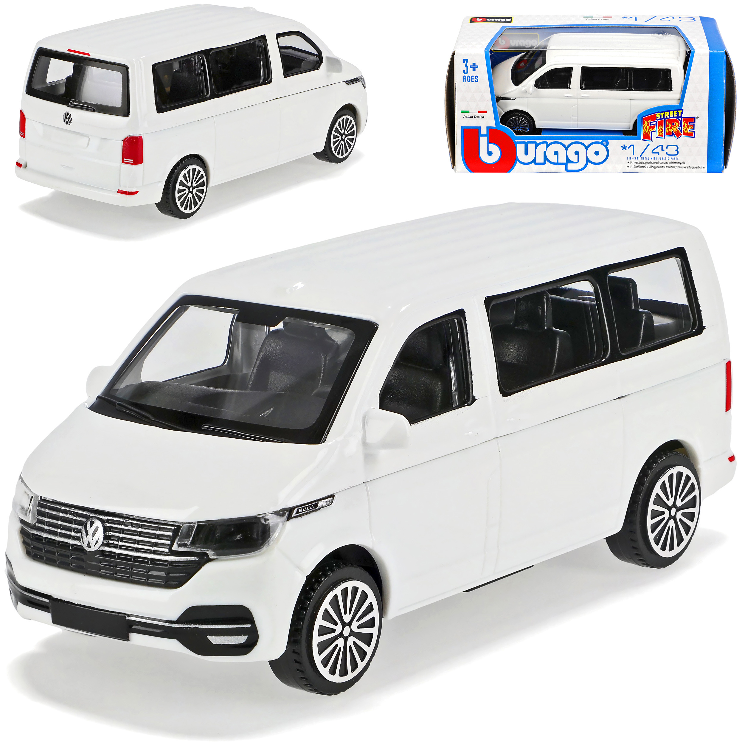 Vw .1 Passenger Transporter White Bulli Model From 2003, Version From 2019, 1/43 Bburago Model Car