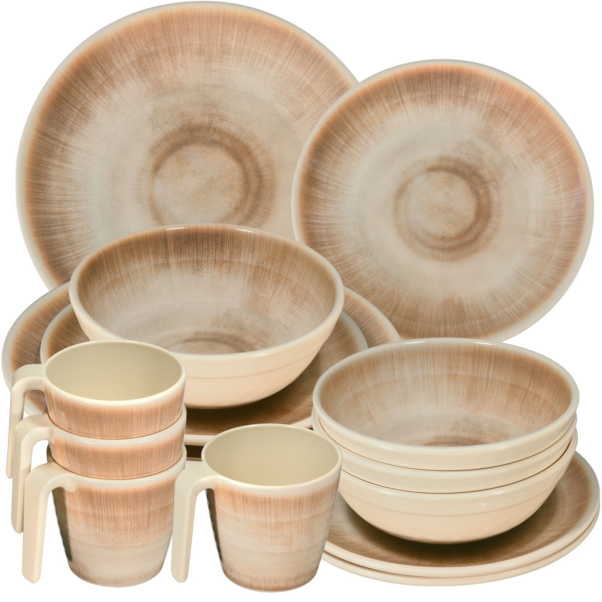 Image of Camping Dishes Jesolo Sand For 4 People - 16pcs - Dishwasher-safe Tableware Camping Accessories Camping Dishes Camping Festival Picnic Garden Party