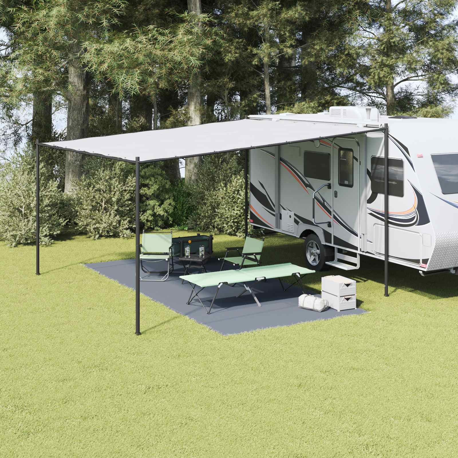 Blue And Grey Camping Carpet 550 X 250 Cm, Polyethylene, Modern, Lightweight, Foldable, Uv-resistant, Easy To Clean, For Summer