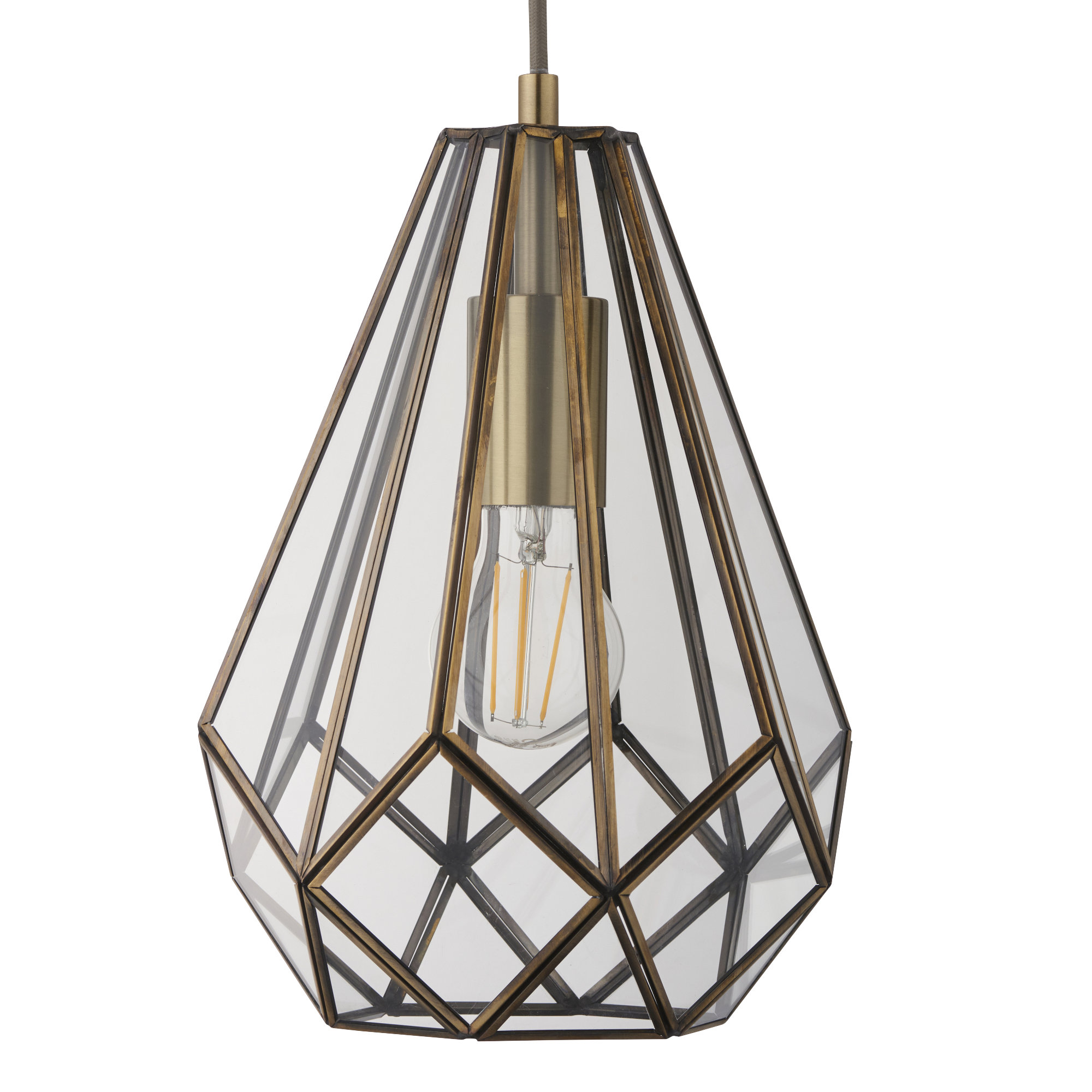 First Choice Lighting Polly - Antique Brass & Glass Pendant Ceiling Light in Bronze