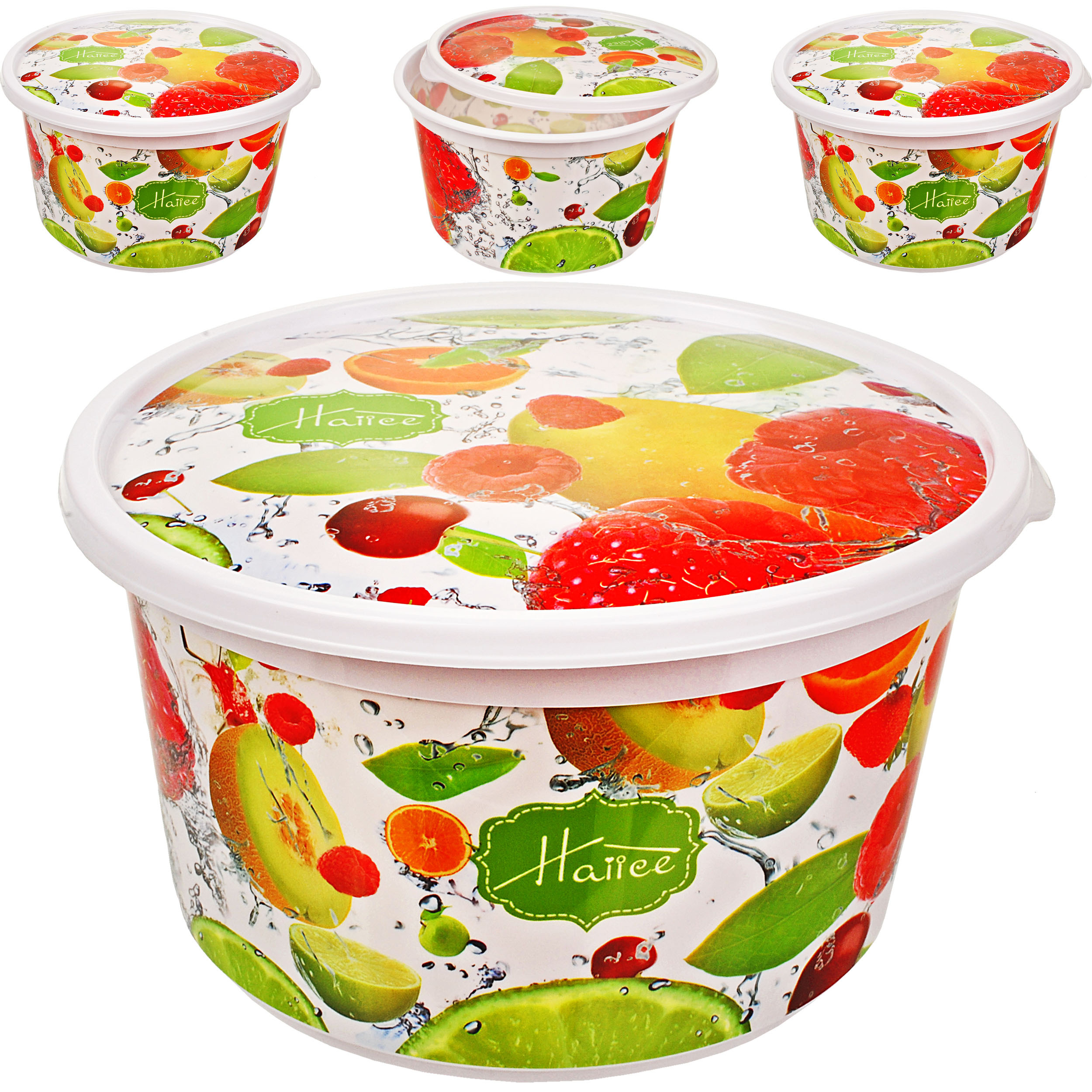 Image of 8-piece Set Of Storage Containers With Lids - 0.5 Liter / 500 Ml - 12 Cm - Round - For Food, Fruits & Vegetables - Fresh-keeping Containers