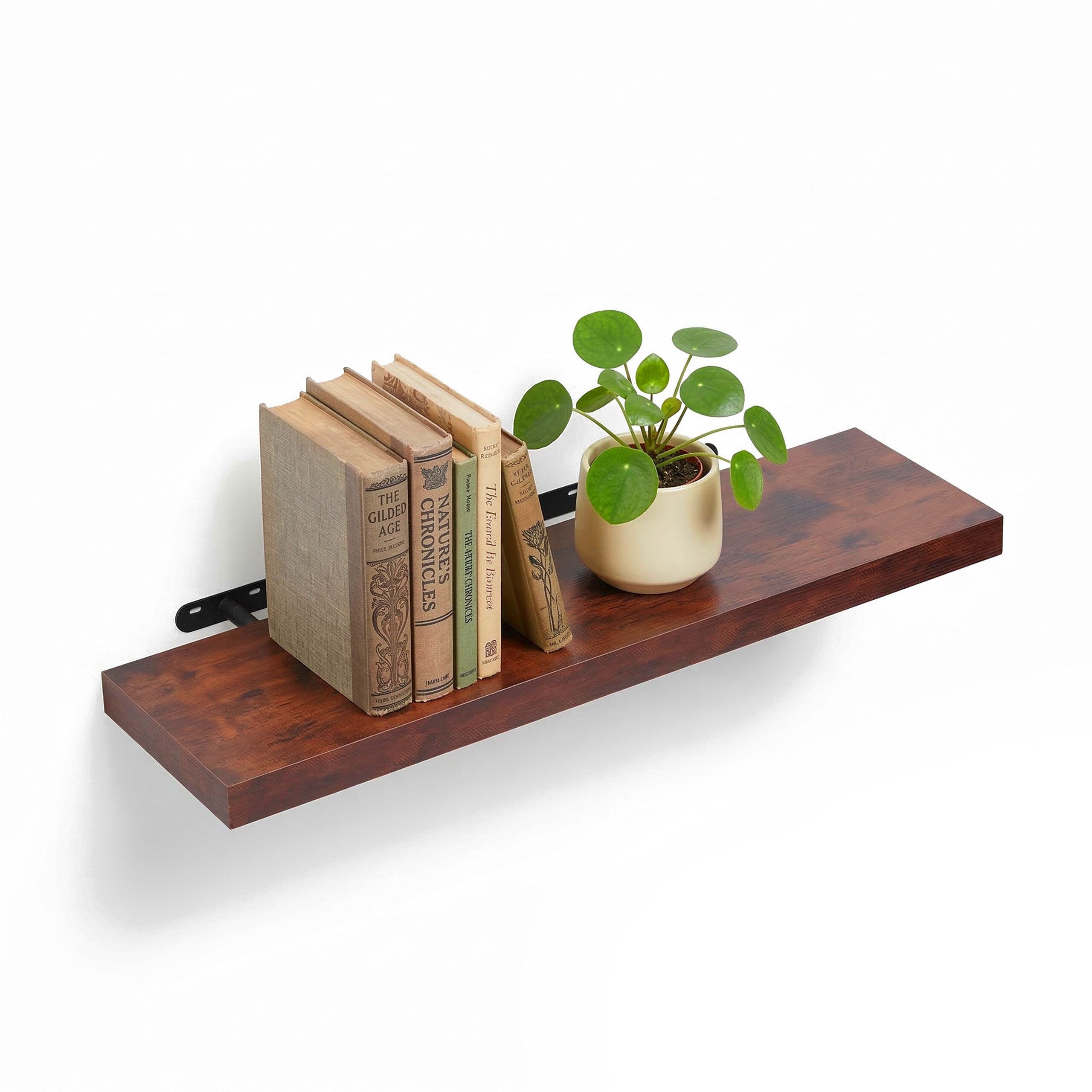 TEMU Estantería de pared Industrial, 80 cm, 4 x 80 cm, MDF y hierro con madera, marrón y negro, material de montaje incluido, para salón, dormitorio,