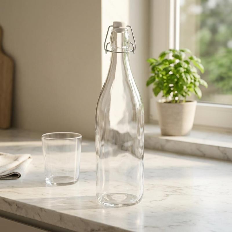 TEMU Clear Glass Bottle 31.8 X 8 X 8 Cm Reusable Versatile Beverage Storage Container For Water Juice Milk And Homemade Or Work