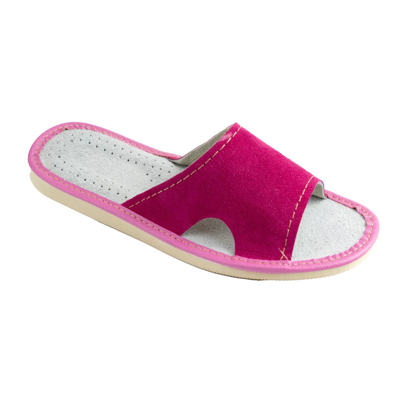 Pink Leather Ladies' Slippers, Ladies' Home Slippers, Leather Straps - Number 049