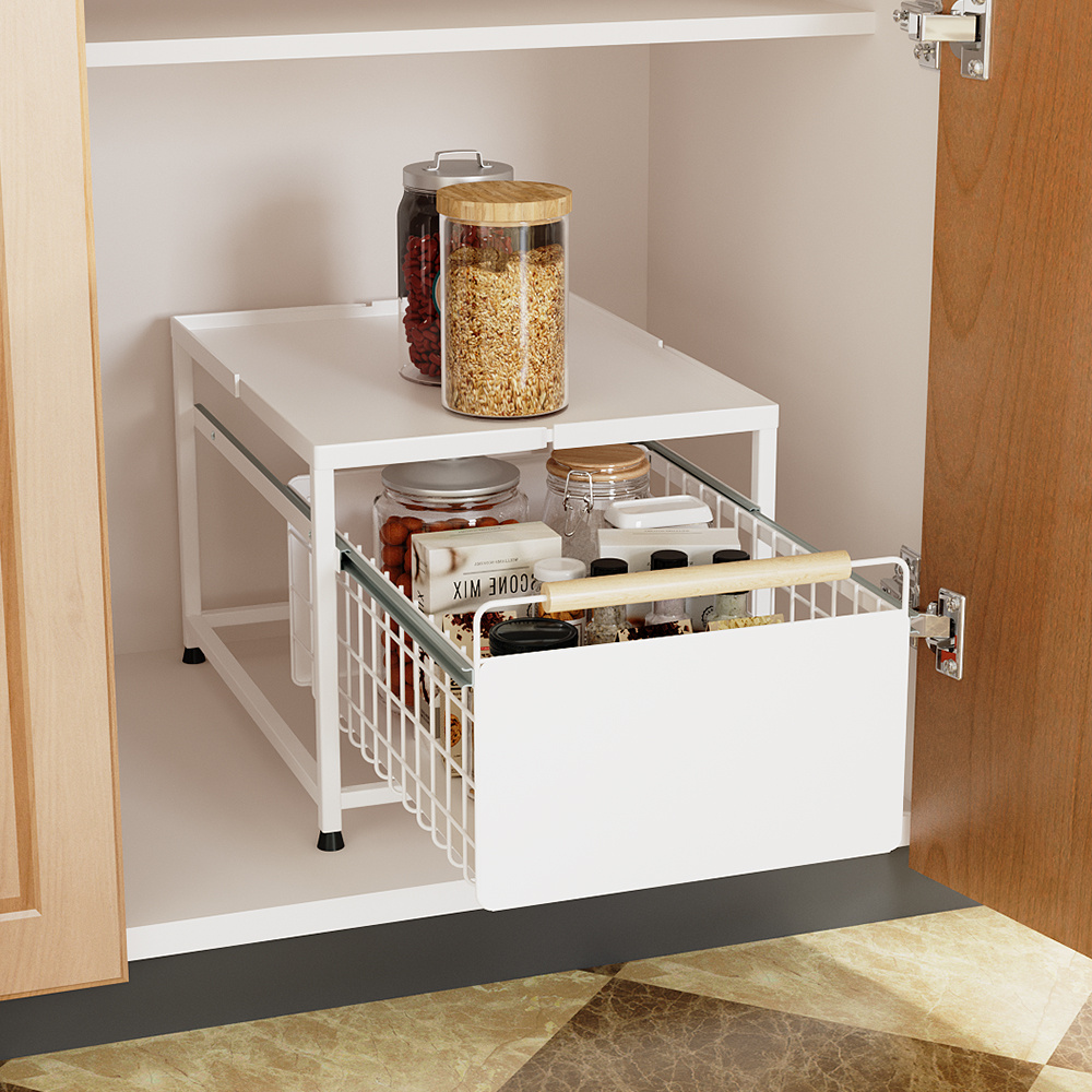 Under-Sink Storage Rack with Multi-Tier Drawer Design