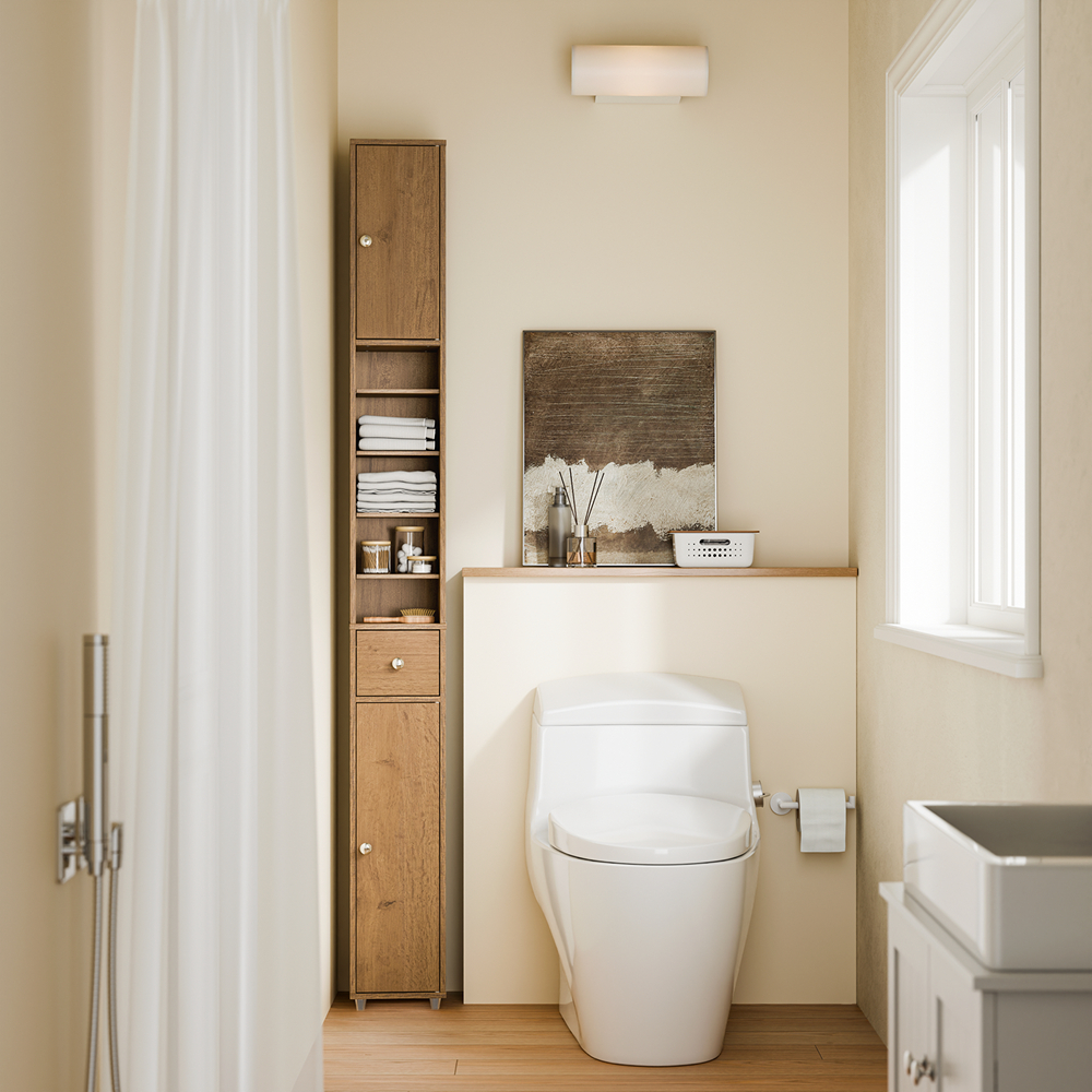 Image of Storage Space In The Bathroom Bathroom Cabinet Narrow - Tall Bathroom Cabinet With Adjustable Shelves - Space- Bathroom Furniture, Water-repellent, , 20x180x20cm, Bzr34-ii-pf